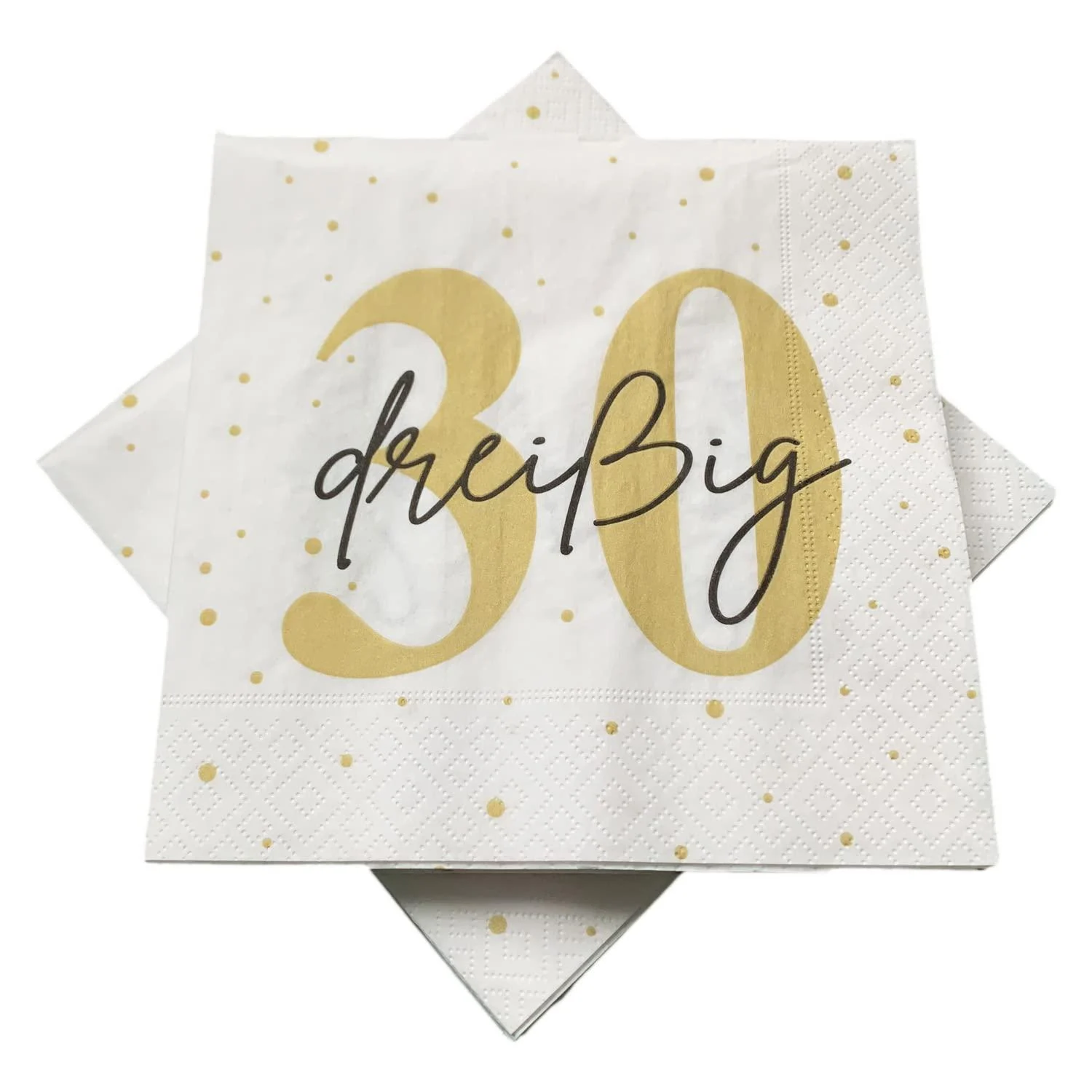 20 napkins for 30th birthday 33x33 cm - white gold black