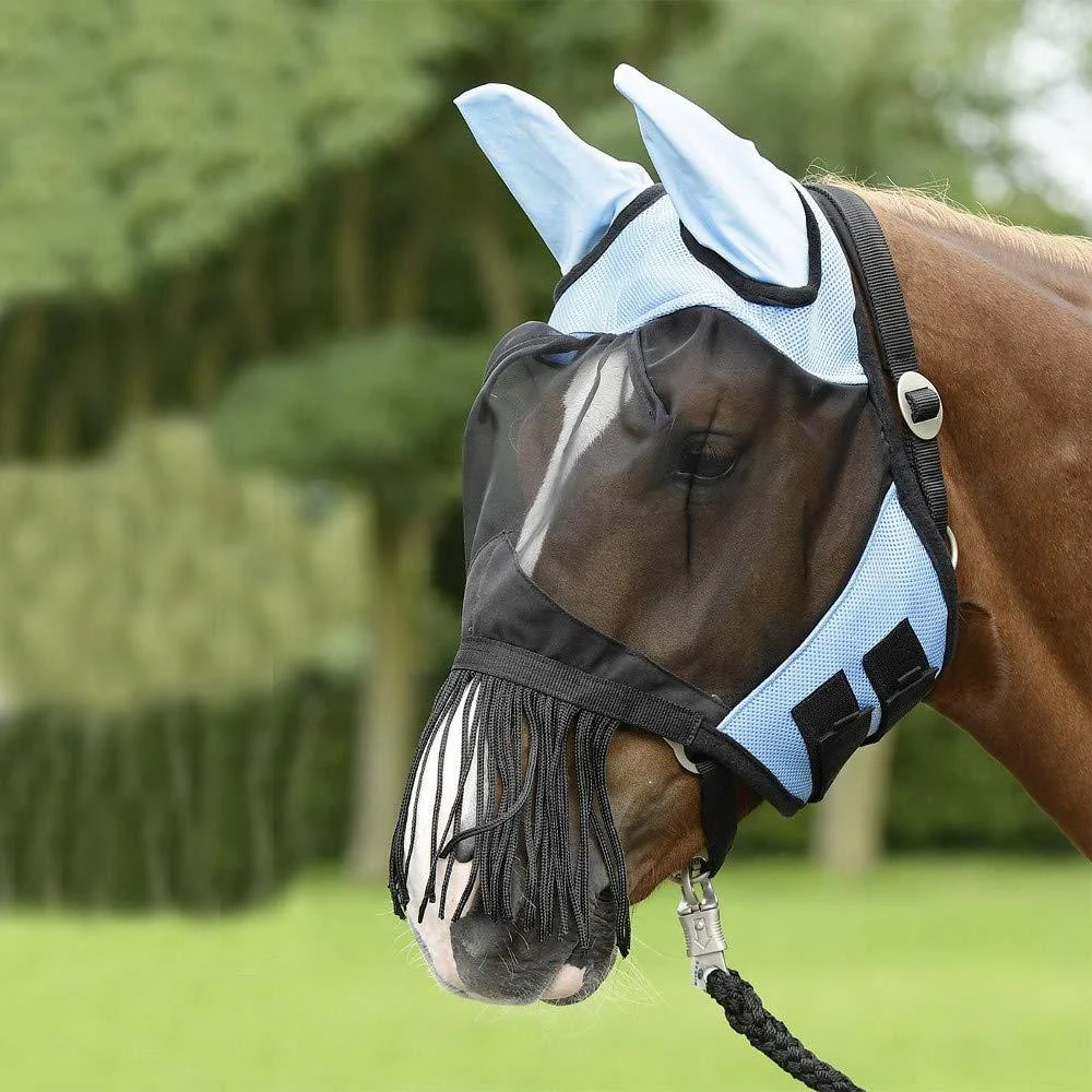 BUSSE Fly Mask Fly Cover FRANSEN light blue/black Warmblood