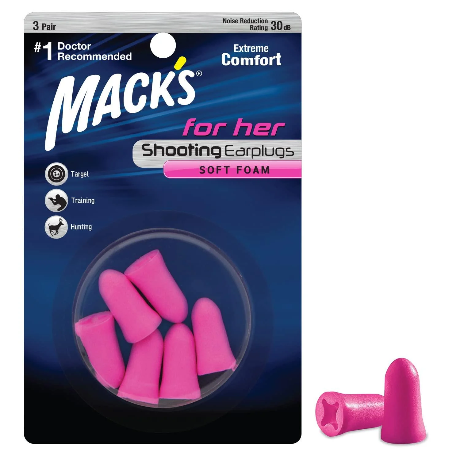 Mack's For Her Soft Foam Shooting Ear Plugs 3 Pair - Small Earplugs for Hunting Tactical Target Skeet and Trap Shooting