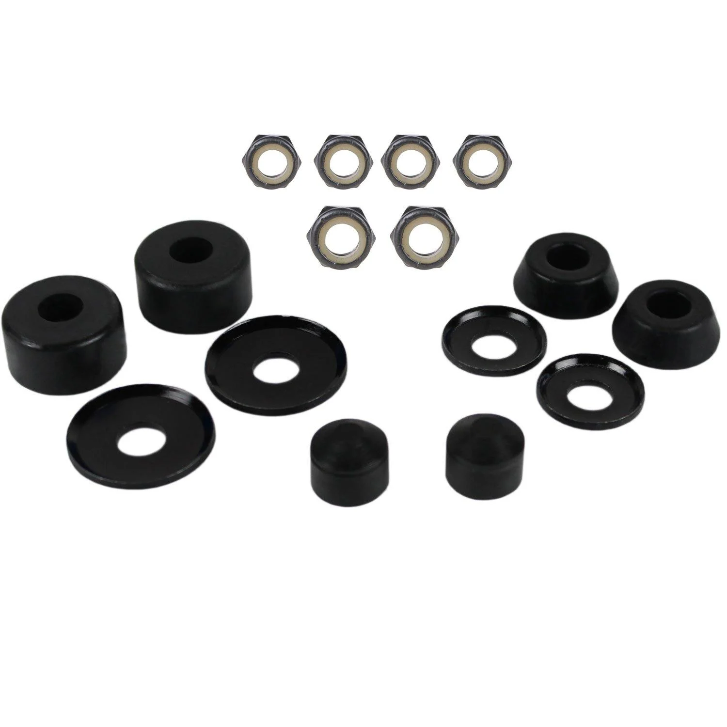 Skateboard Bushings Washers Pivot Cups Nuts Truck Rebuild Kit for 2 Trucks (Black) - TGM Skateboards
