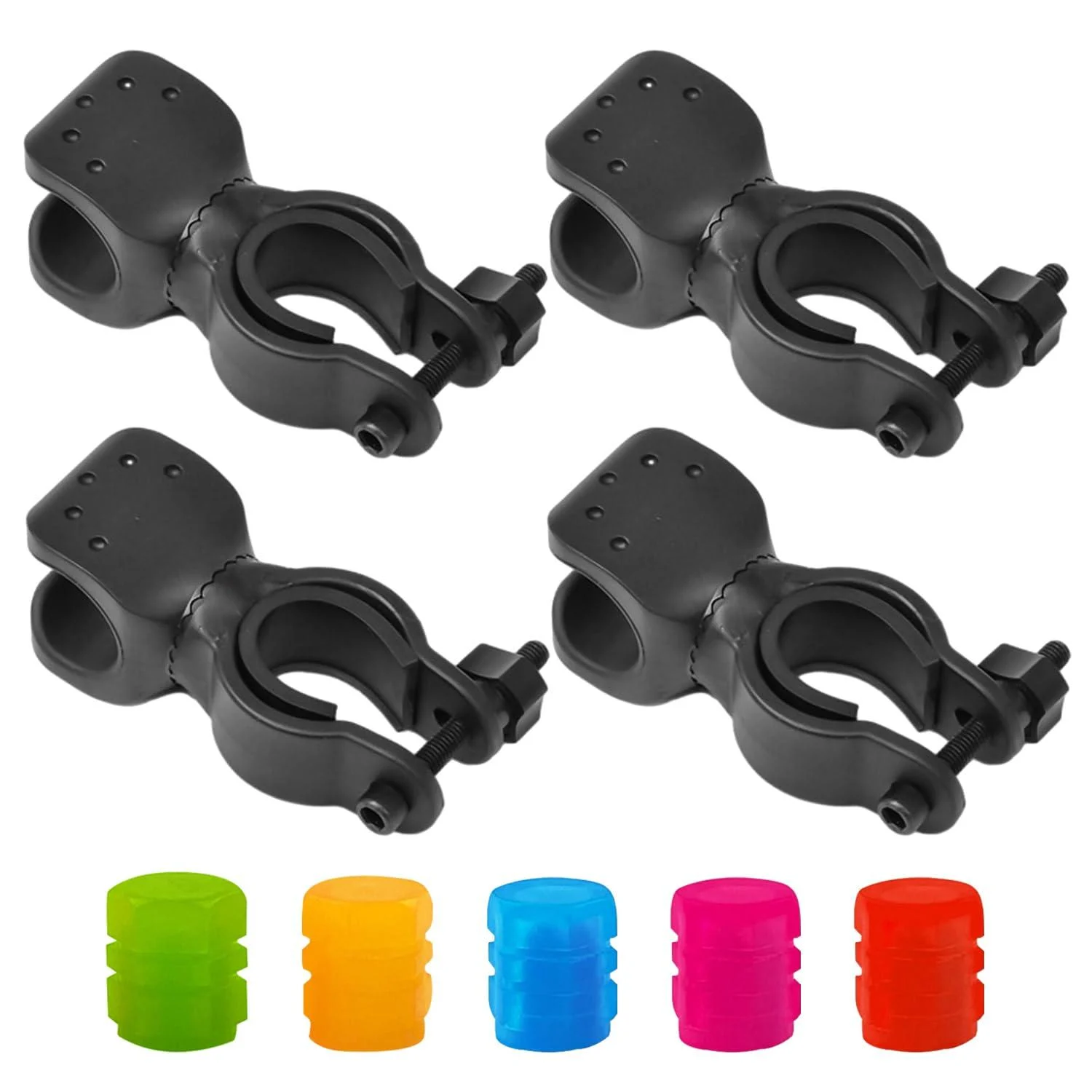 4 Pcs of Bicycle Clips with 5 Pcs Luminous Valve Covers Bicycle Light Holder Fixed Frame Walking Stick Holder Wheelchair Accessories - KVBUCC