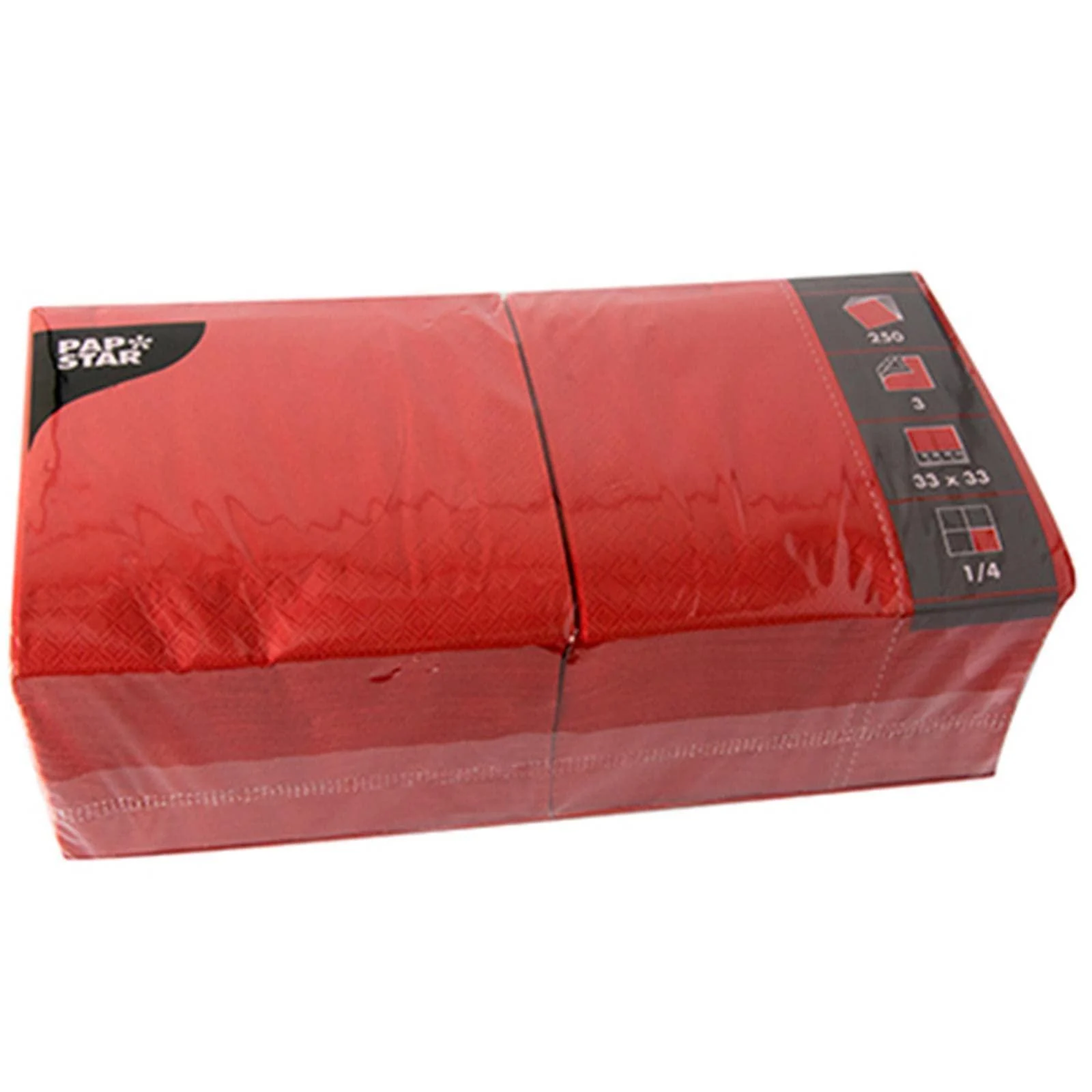 Papstar 12483 250 napkins 3-ply 1/4 fold 33 x 33 cm red Single
