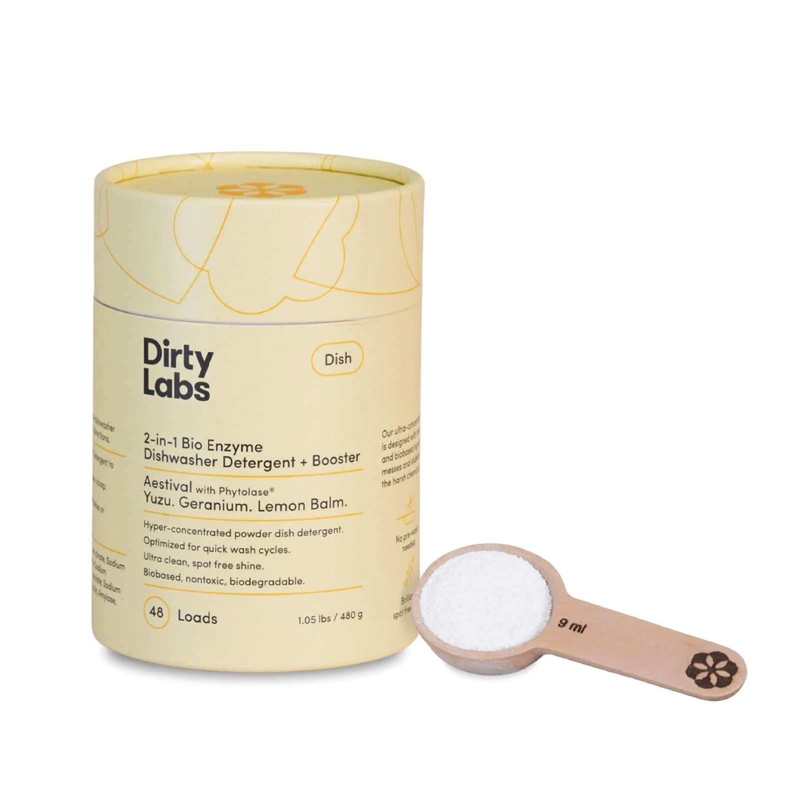 Dirty Labs | Dishwasher Detergent and Booster | Aestival Scent | 48 Loads (1 lb) | Ultra Clean, Spot Free, Quick Wash Optimized | Hyper Concentrated Aestival (Yuzu. Geranium. Lemon Balm.)