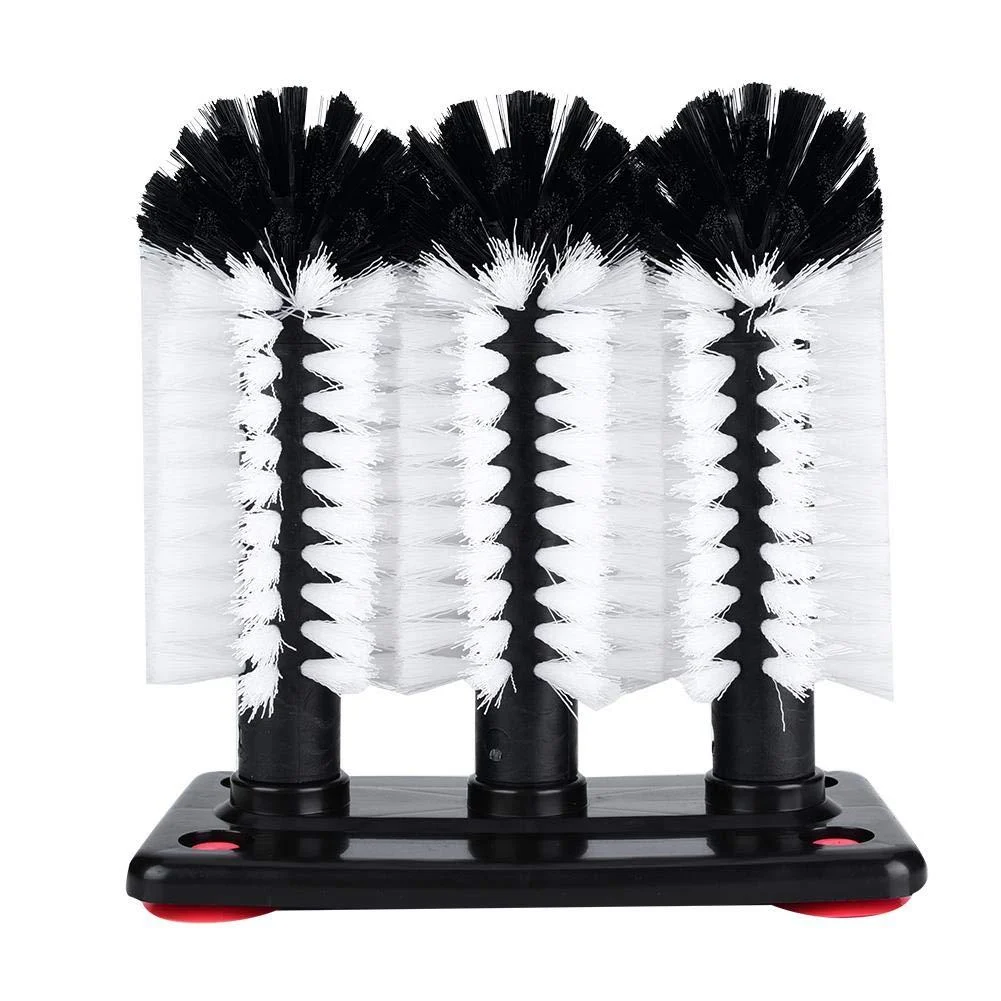 3 Brushes Bar Glass Washer Bar Glass Cups Washer for Sink 3 Way Glass Washing Brushes with Suction Cup Base - Mumusuki