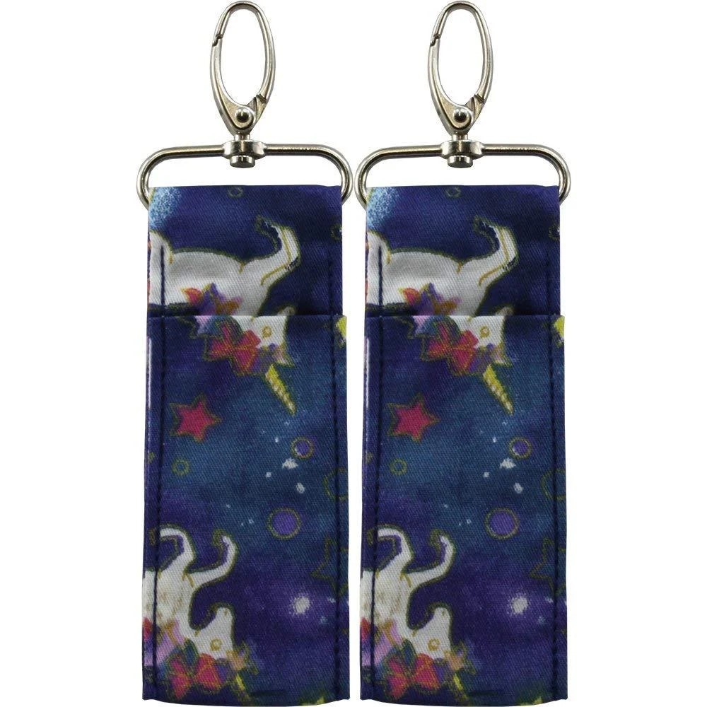 Birdz 2 UNICORN Patterned Material Lip Balm Holsters Lipstick Holders With Metal Clip