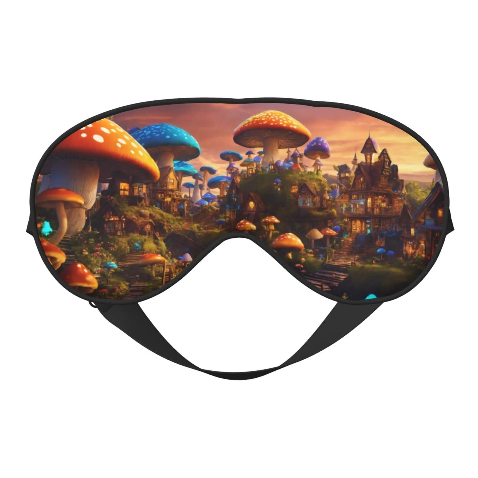 SSIMOO Magic Mushroom Print Ultra-Soft Light-Blocking Eye Mask for Optimal Comfort and Restful Sleep Black
