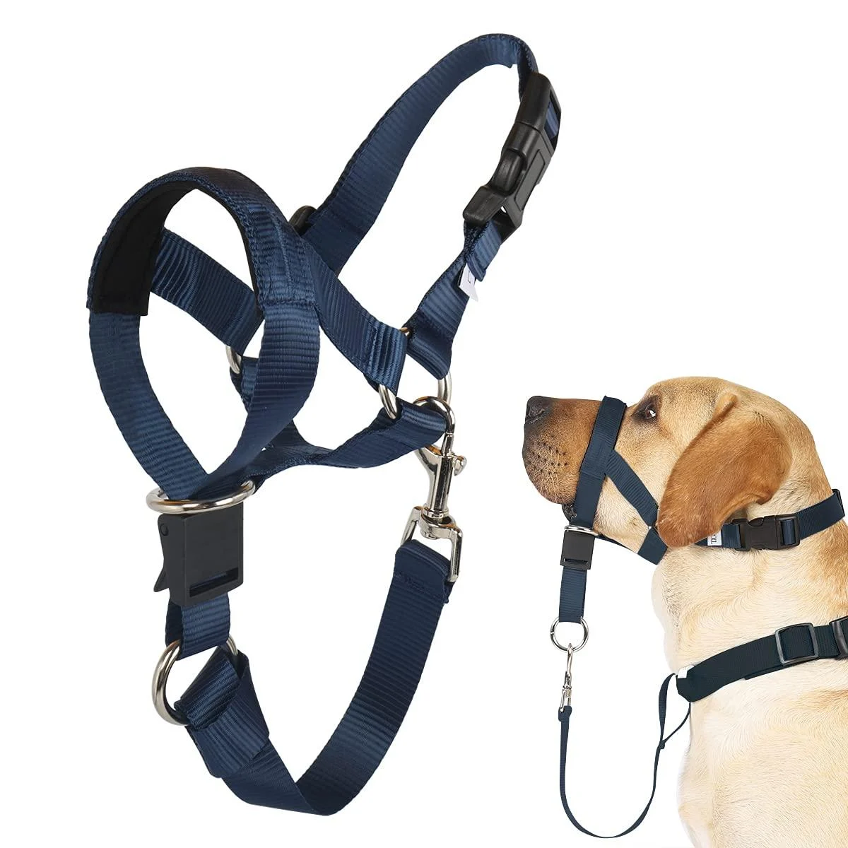 Barkless dog handlebars no pull training tool for medium -sized large dogs on walks including training instructions soft upholstery navy l l Marineblau