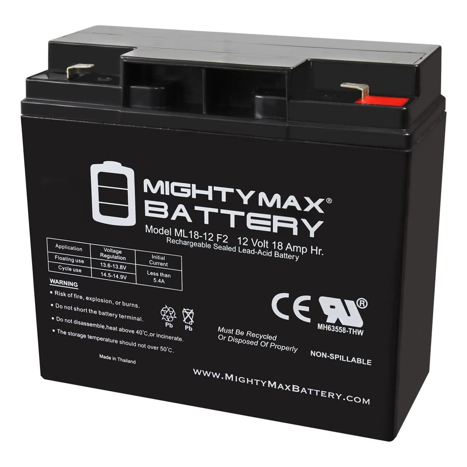 Mighty Max Battery 12V 18AH F2 SLA Replacement Battery for Power Rite PRB1218