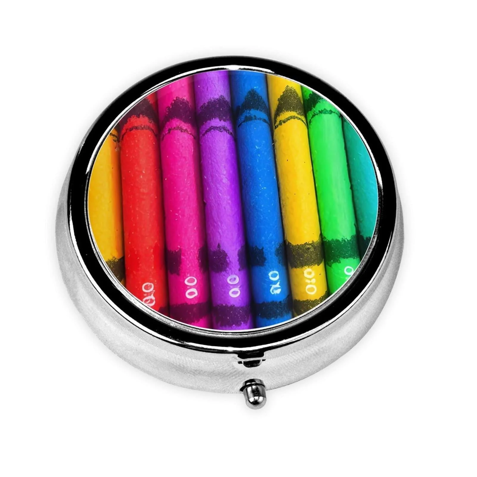 Colored Crayonsround Pill Box 3 Compartment Round Pill Box Organizer * Portable Travel Pill Box for Traveling. - chenfantian