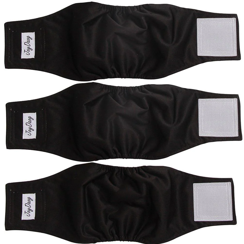JoyDaog Belly Bands for Small Dog Diapers Reusable Dog Training Pants 3 Pack Black S(10"-13"Waist) Black (3 Pack)