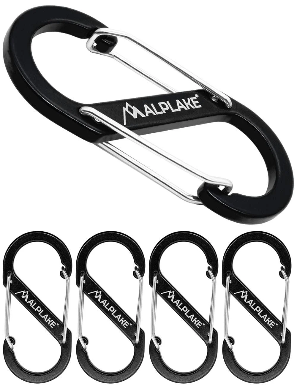 ALPLAKE - 4 pieces material carabiner double carabiner micro carabiner S-shape 88x40mm black