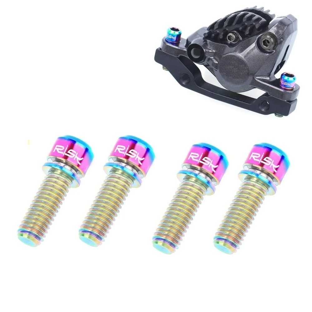 Pack of 4 pcs Titanium Bolts Screws for MTB Road Bicycle and Mountain Bike Disc Caliper, M6X20mm Oil Slick - Juscycling