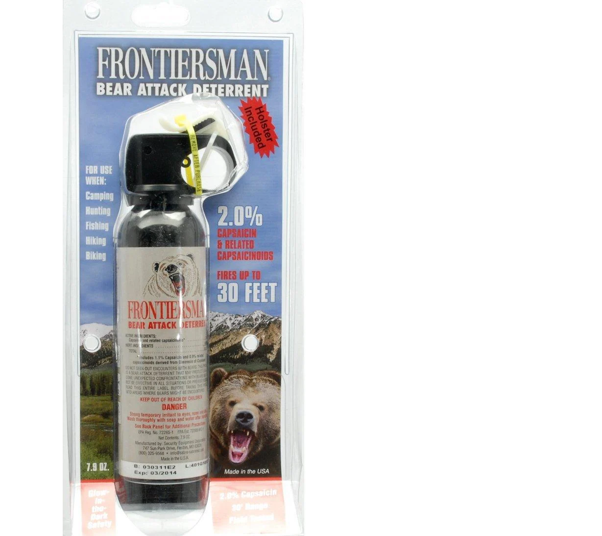 Frontiersman 30ft Bear Attack Deterrent Spray 7.9 OZ. W/ Belt Holster - Security Equip Corp
