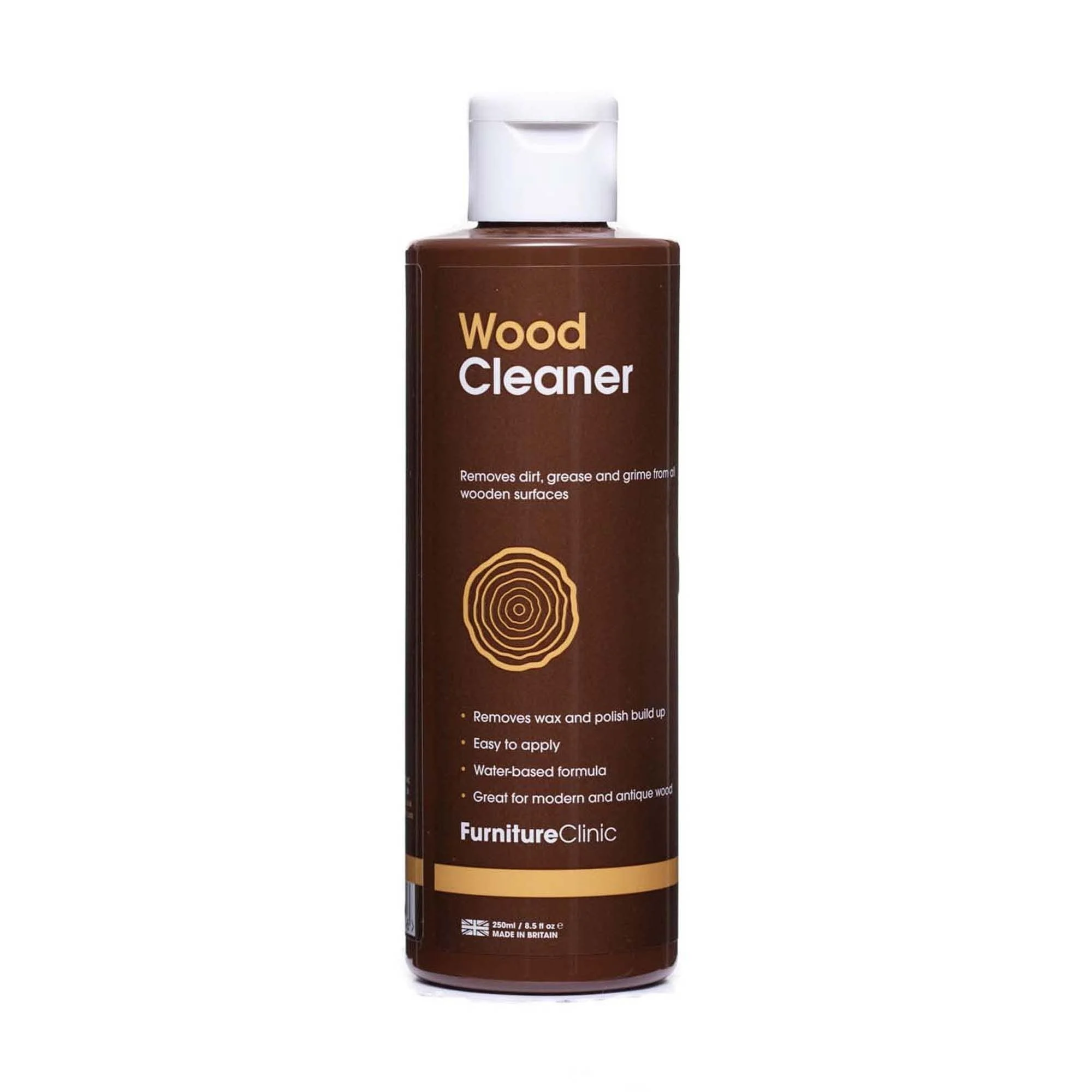 Furniture Clinic Wood Cleaner (250ml) | Restore & Clean Wooden Floors Furniture Blinds Doors Decking and Many Other Wood Surfaces - Easily Remove Wax & Polish Build up Grease and Grime 250 ml (Pack of 1)