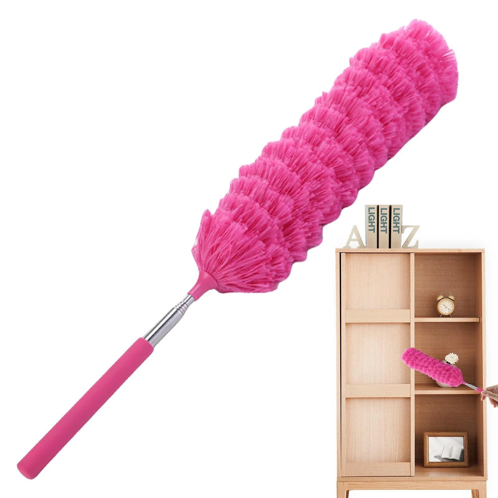 Extendable Duster | Cobweb Duster with Telescoping Pole Flexible Spider Web Brush Reusable Fiber Duster Ergonomic Cleaning Tool for Furniture Car Cobweb Hot Pink - ARIOU