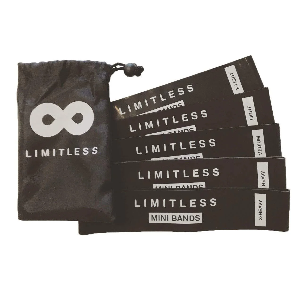 Limitless Bands | Strongest Premium Matte Resistance Loop Bands | Set of 5 Black & White with Carrying Bag | Exercise Fitness Booty Bands for Legs and Glutes | Home Workout Resistance Training Rehabilitation Physical Therapy - Limitless Bands Co.