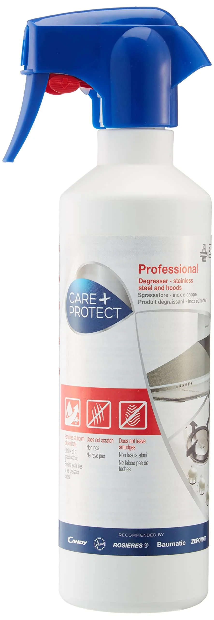 Care + Protect Cleaning 35602115 degreaser Spray Hoods-removes Oil and Stubborn Grease Preserving Your Stainless Steel Surfaces 500Ml Plastic