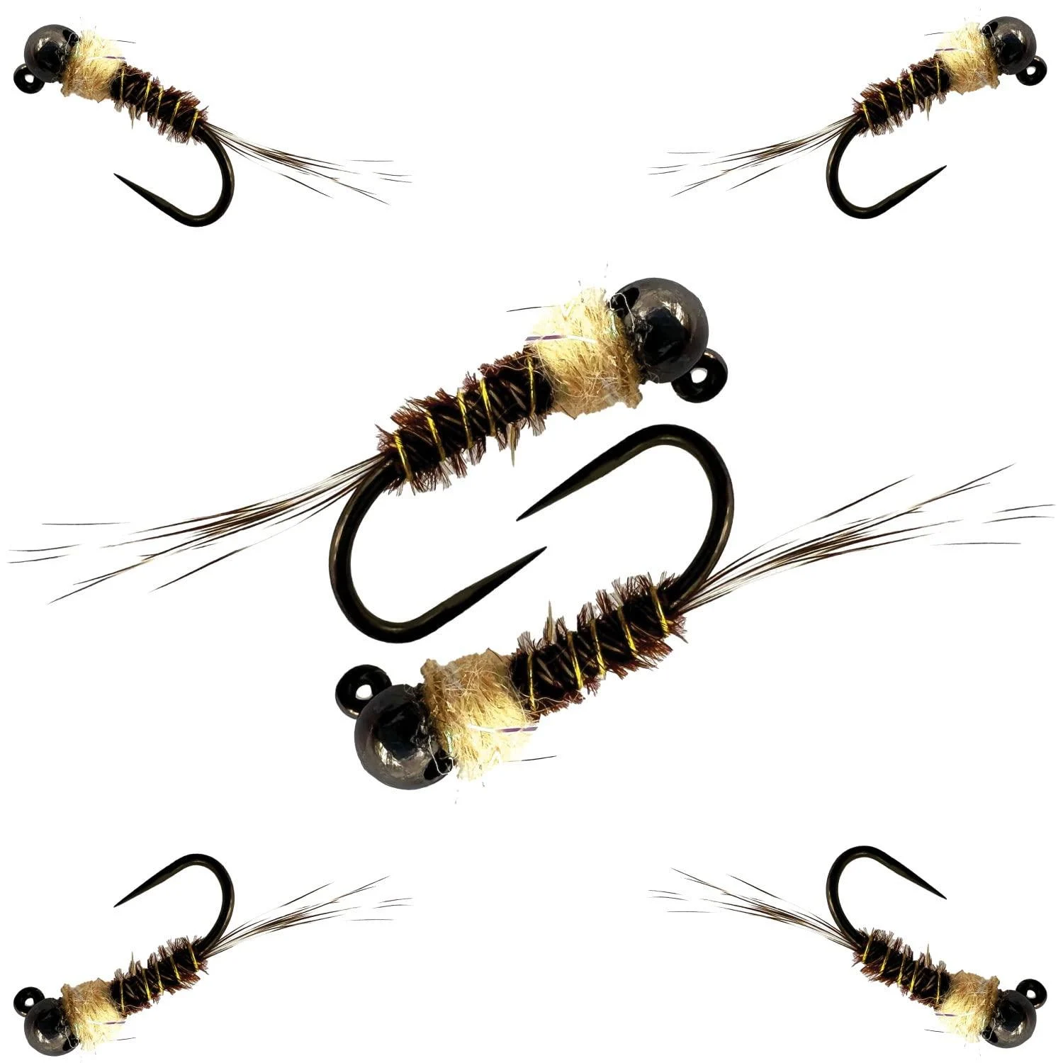 Thor Outdoor Frenchie Fly Fishing Nymph - Eco Pack - Bead Head Euro Jig Fly Set for Trout and Panfish 6 Pc Set - Espresso - Size 14
