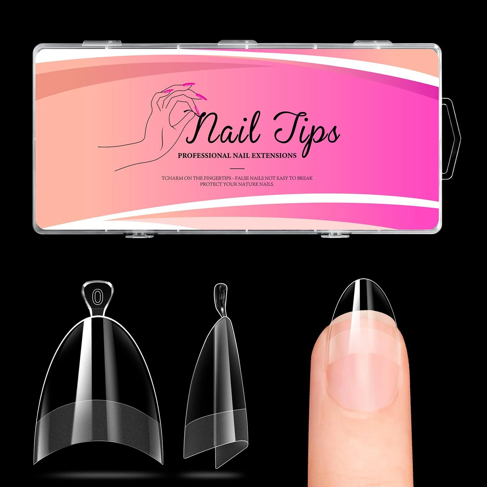 Ranrose Short Almond Nails Tips: 600PCS Clear Half Cover Soft Gel Nail Tips for Acrylic Nails Professional 12 Sizes Fake Nails with petal handles nail Tips for Nail Manicure Salon Home DIY Almond Nail Tips