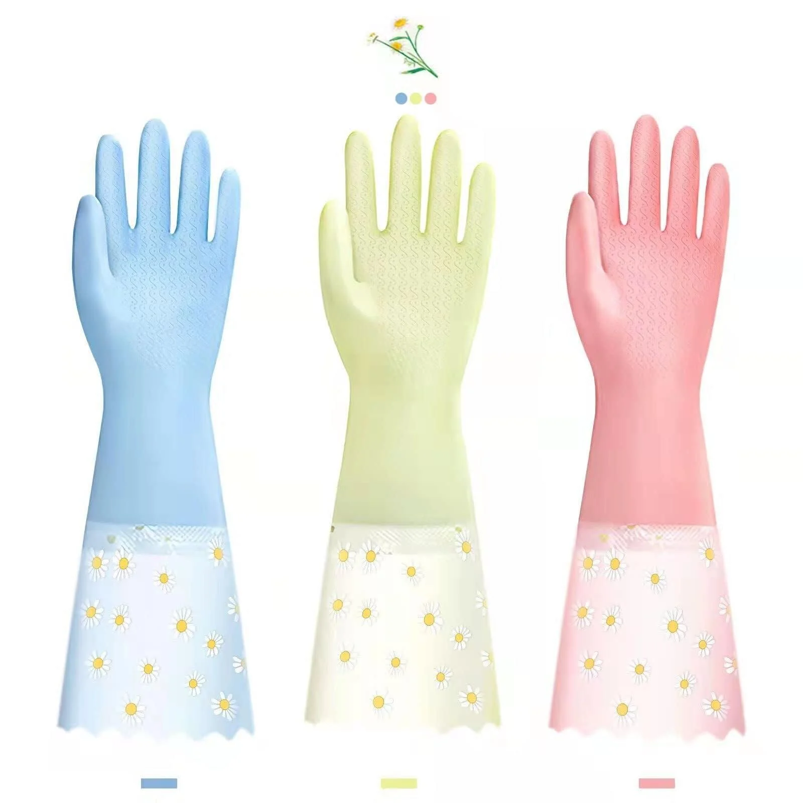 DAYOBOB Dishwashing Cleaning Gloves 3 Pairs - Reusable Rubber Gloves Non-Slip Laundry Kitchen Gardening Household Gloves(Small)