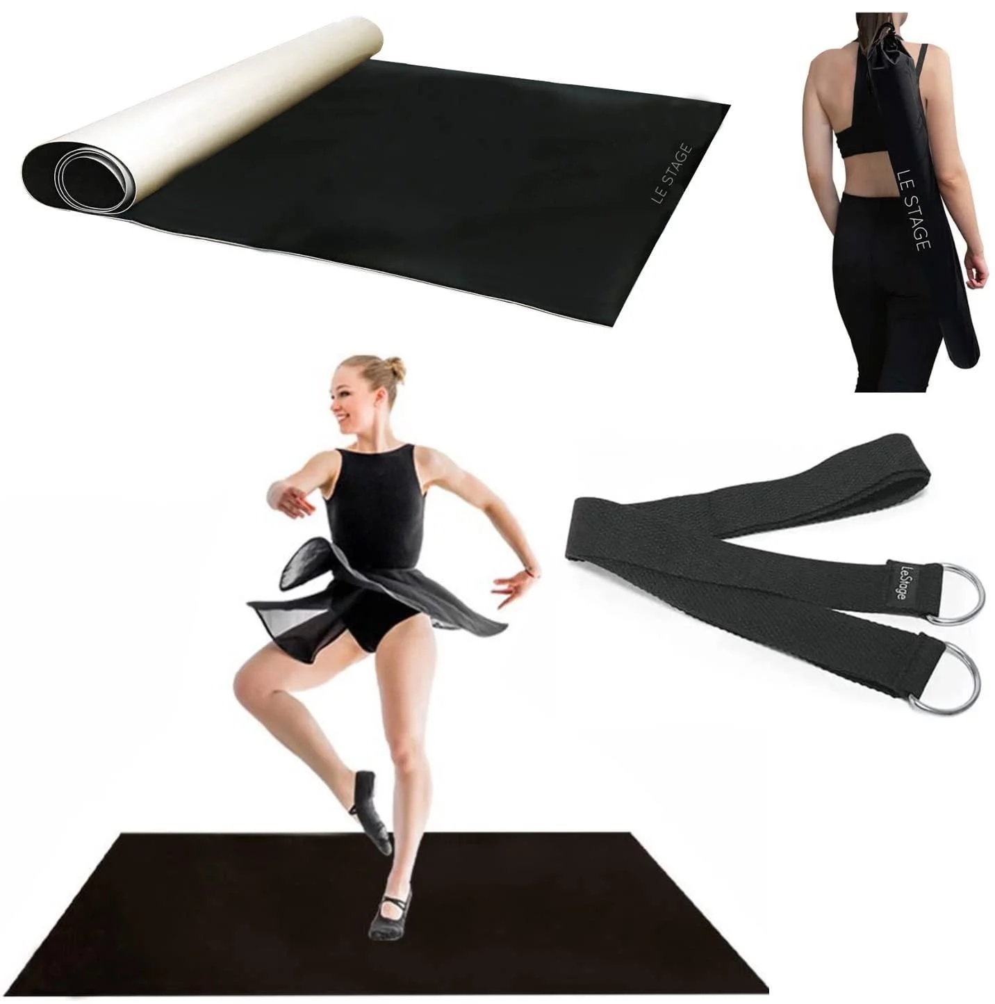 LeStage Dance Floor Portable Dance Floor Mat with Stretch Strap Controlled Slip Surface to Practice and Improve Dance Ballet Performance at Home, Studios, Stage Kids & Adults 71" x 36.5"