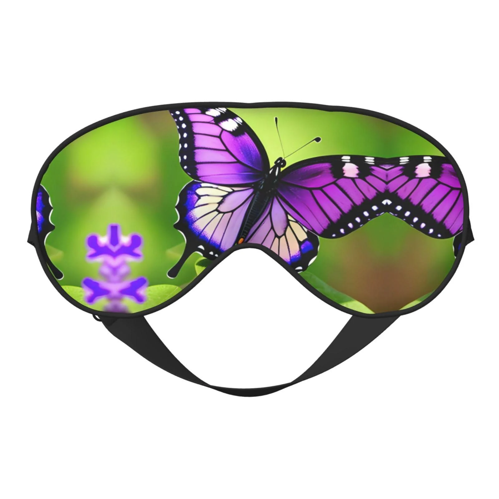 SSIMOO Butterfly Purple Print Ultra-Soft Light-Blocking Eye Mask for Optimal Comfort and Restful Sleep Black