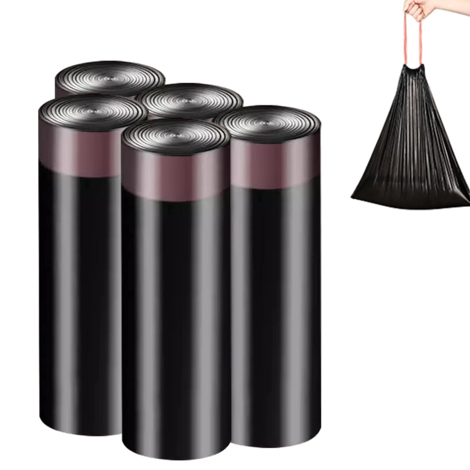 Drawstring Trash Bag Drawstring Trash Bags - Anti-Drip Drawstring Garbage Bags Kitchen Waste Bags for Bedroom Kitchen Offices Home 45*50 4.5g 75 Pieces Black