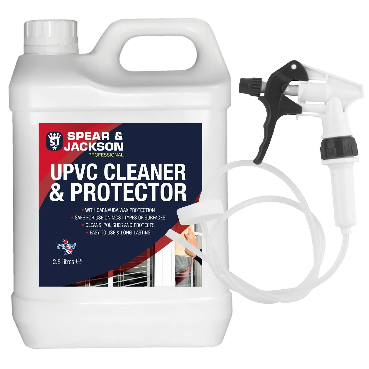 Spear and Jackson UPVC Cleaner & Protector 2.5L Plus Long Hose Trigger - Cleans Polishes & Protects - Ready To Use