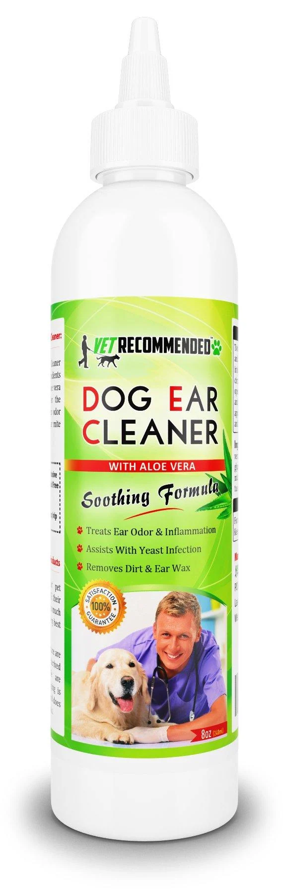 Vet Recommended Dog Ear Cleanser with Natural Aloe Vera for Dog Ear Infection (8oz/240ml). Perfect Dog Ear Cleaner for Yeast Infection - Made in USA