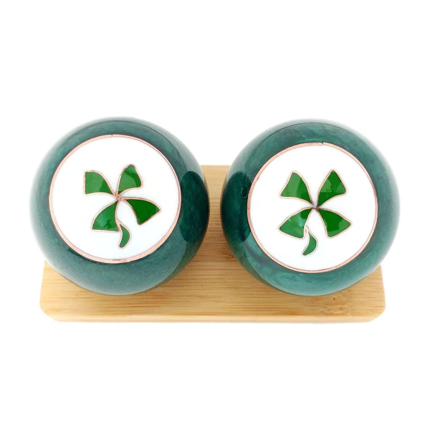 Four Leaf Clover Baoding Balls with Bamboo Stand (Large 2 Inch) - Top Chi