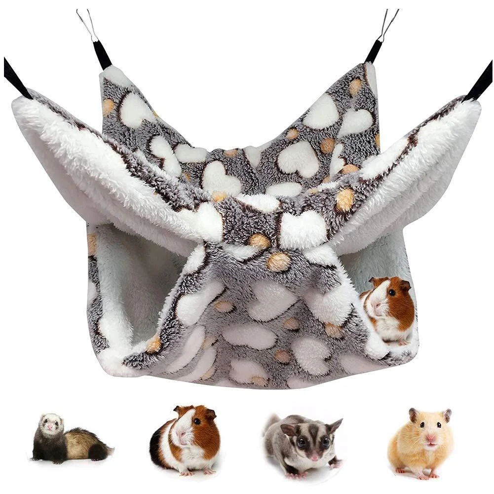 KILLIAN'S Store Small Pet Cage Hammock Hanging Bed 2 Layer Bed Snuggle Bedding Accessories House Toy Playing Sleeping Hide For Hamster Guinea Pig Rat Ferret (Brown)