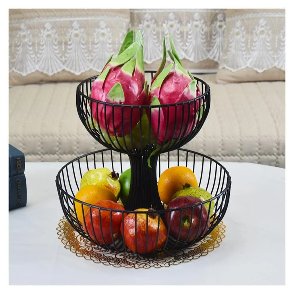 Fruit Basket Fruit Bowl 2 Tier Fruit Bowl Large Countertop Metal Fruit Basket for Kitchen Counter Fruit Storage Racks Fruit Holder for Vegetables Snacks Fruit Dish (Color : Preto Size : Small) Small Preto - Wnota