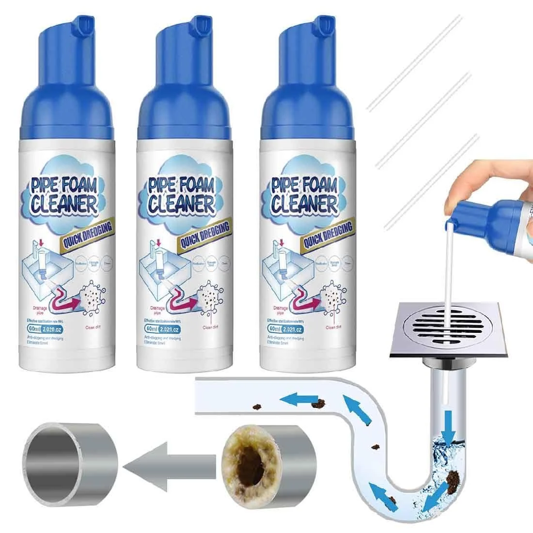 Powerful Drain Cleaner Drain Cleaner Foam Odor Eliminator Foaming Drain Cleaner Unclogs Foam Sink Cleaner Liquid Plumber Drain Cleaner Clog Remover For Kitchen Drain Sinks Tubs (3 bottles) - TSYIDUI