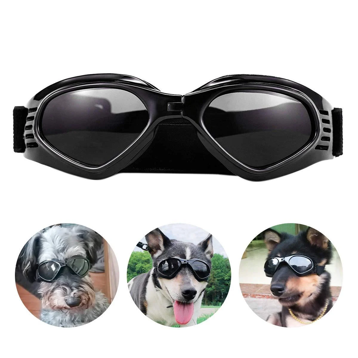 Pedomus dogs sunglasses of adjustable straps for UV sun glasses waterproof protection for small and medium dogs black 1. black