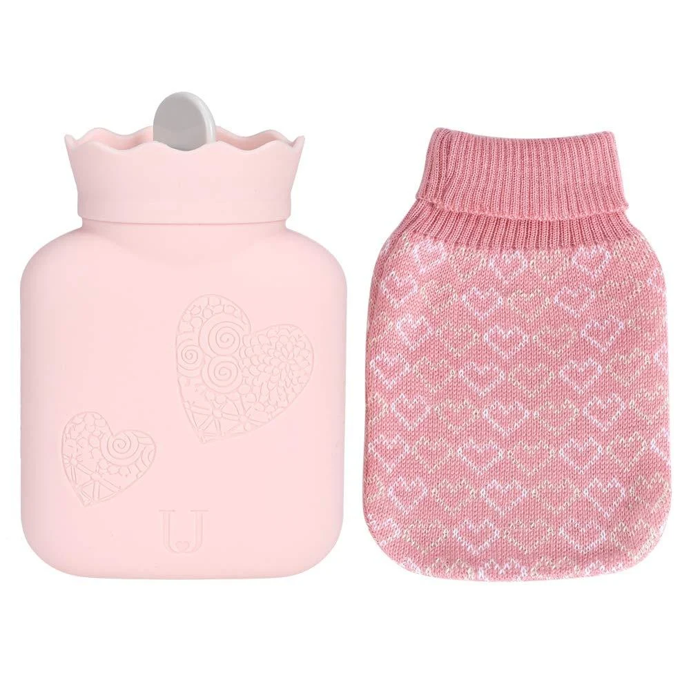 Silicone heat bottle heat bottle with a nice cover hot water bottle with reference heat bottle pocket with removable washable rope cover (pink) - Zhongdawei