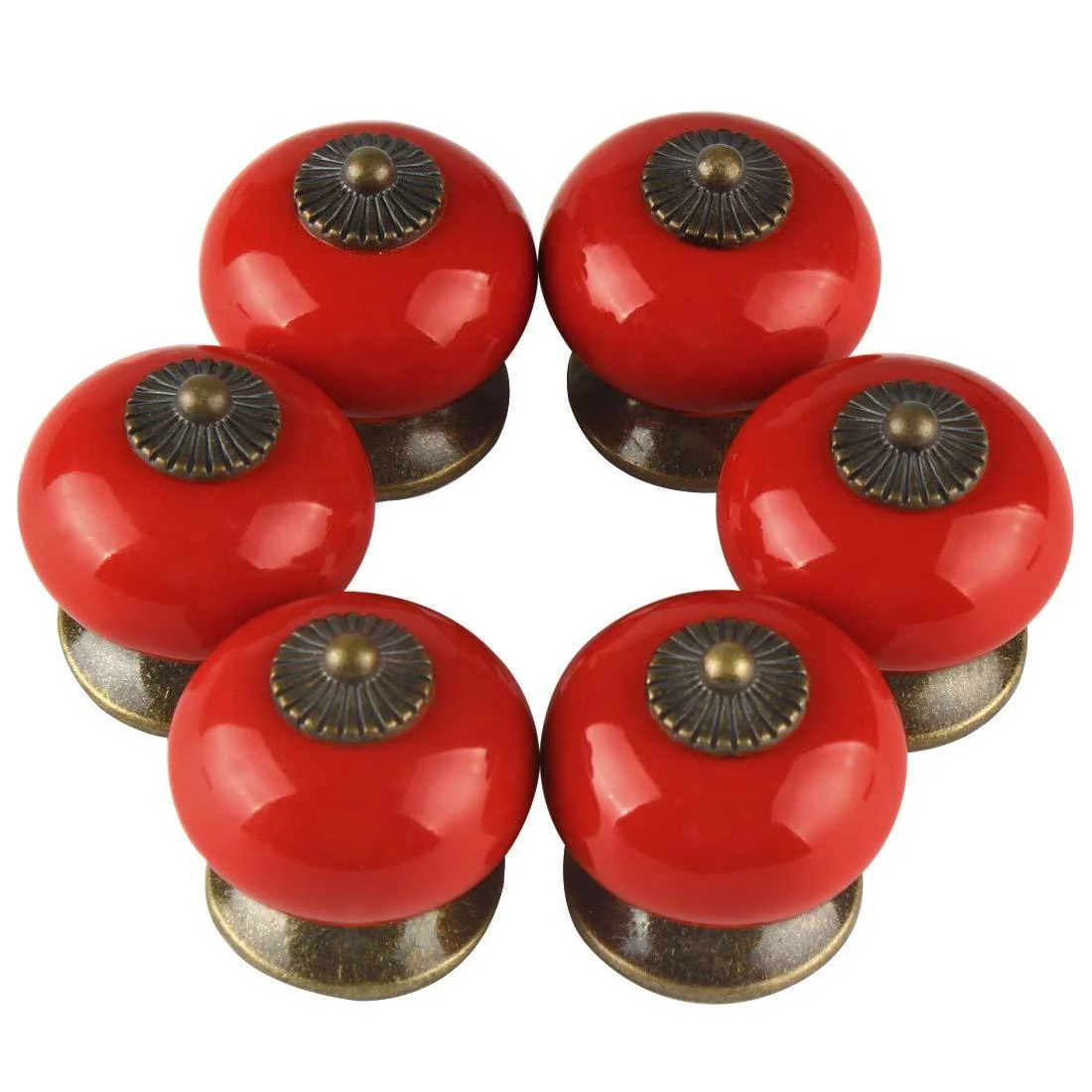 Larcele Vintage Cabinet Knobs Door Knob Ceramic Handles for Drawer 6 Pieces Round Set CTLS-01 (Red)