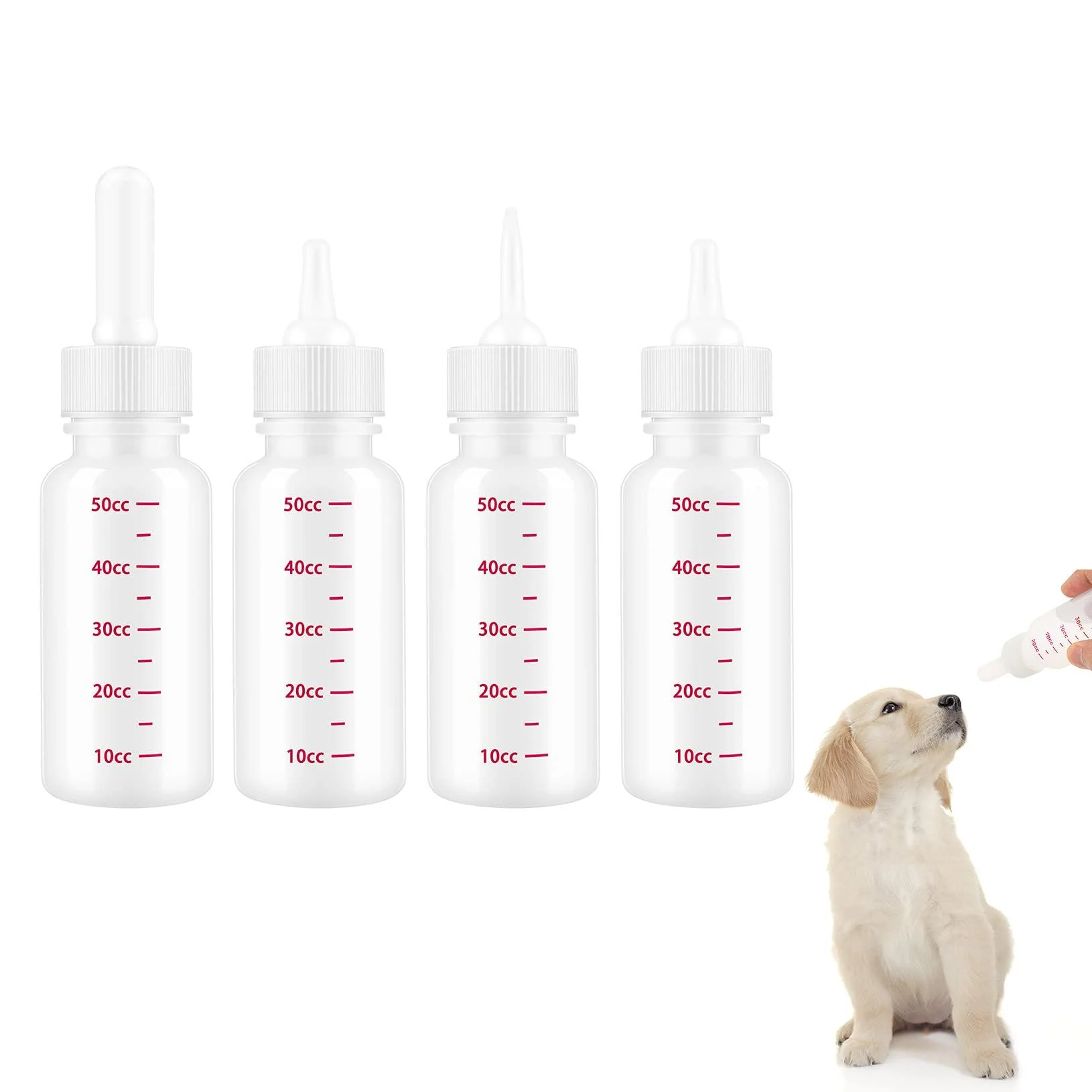 PUFEUOO 4Pcs 50ml Pet Feeding Bottle Kitten Puppy Feeding Bottles with Different Nipples for Newborn Animal Feeder