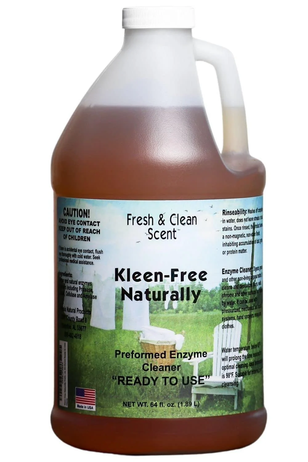 Kleen-Free Naturally Preformed Enzyme Cleaner Enzyme Solution Multi-Purpose Cleaner Laundry Additive and More - Ready-To-Use - Fresh and Clean Scent - 64oz