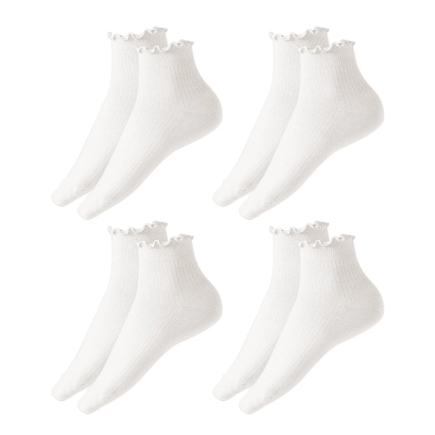 4 pairs of monochrome crouched socks loose socks comfortable lace socks breathable ruffled women's socks non -slip socks curled seamless socks socks with cotton pattern (white)
