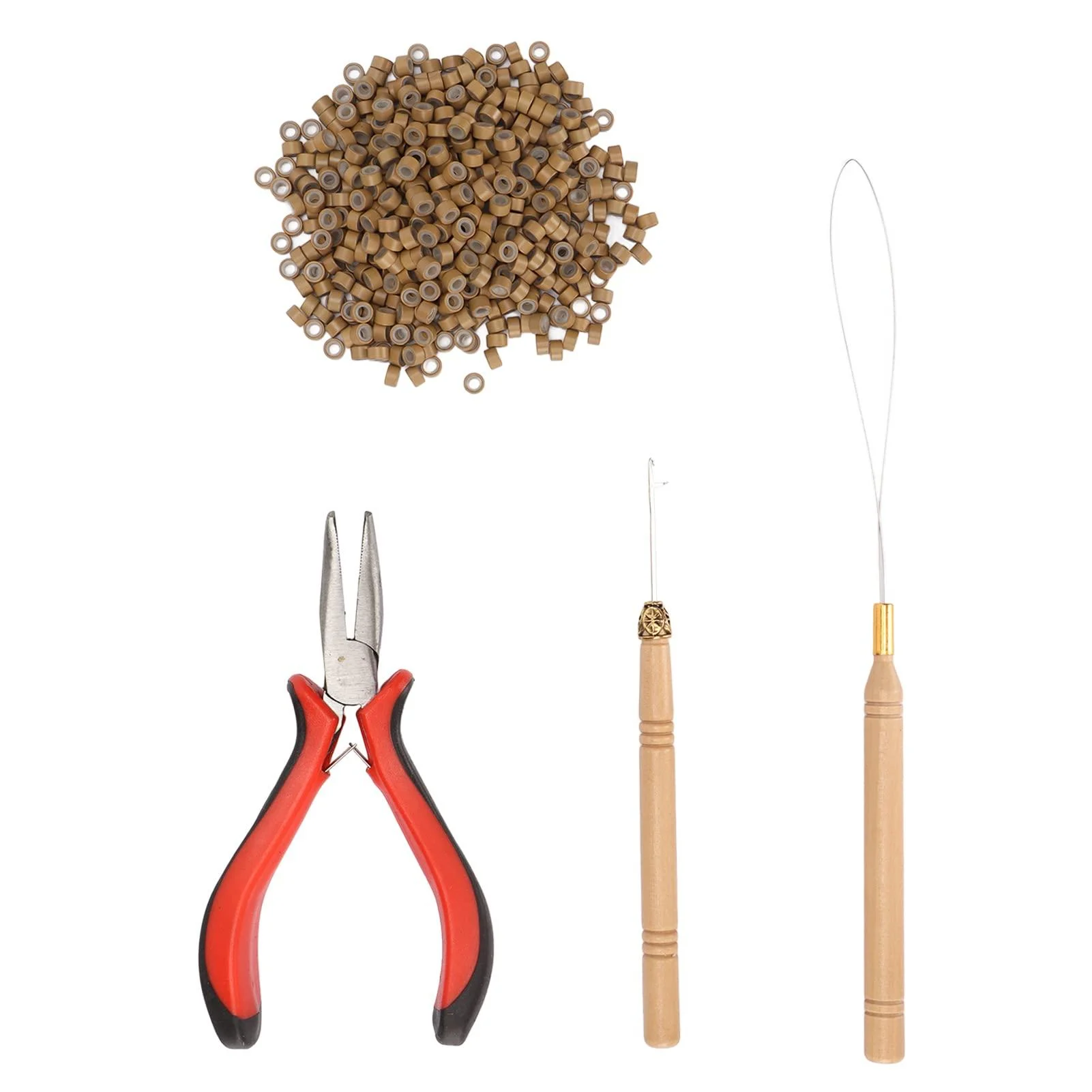 Hair Extension Tool Kit Micro Silicone Rings Bead with Pliers Pulling Hook Crochet Hair Styling Extension Tool - Generic