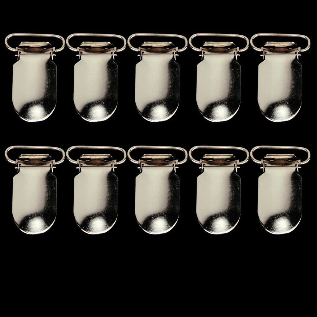 10pcs Pacifier Suspender Clips 20mm Oval Metal Clips Perfect for Pacifier Holders and Crafts - Silver