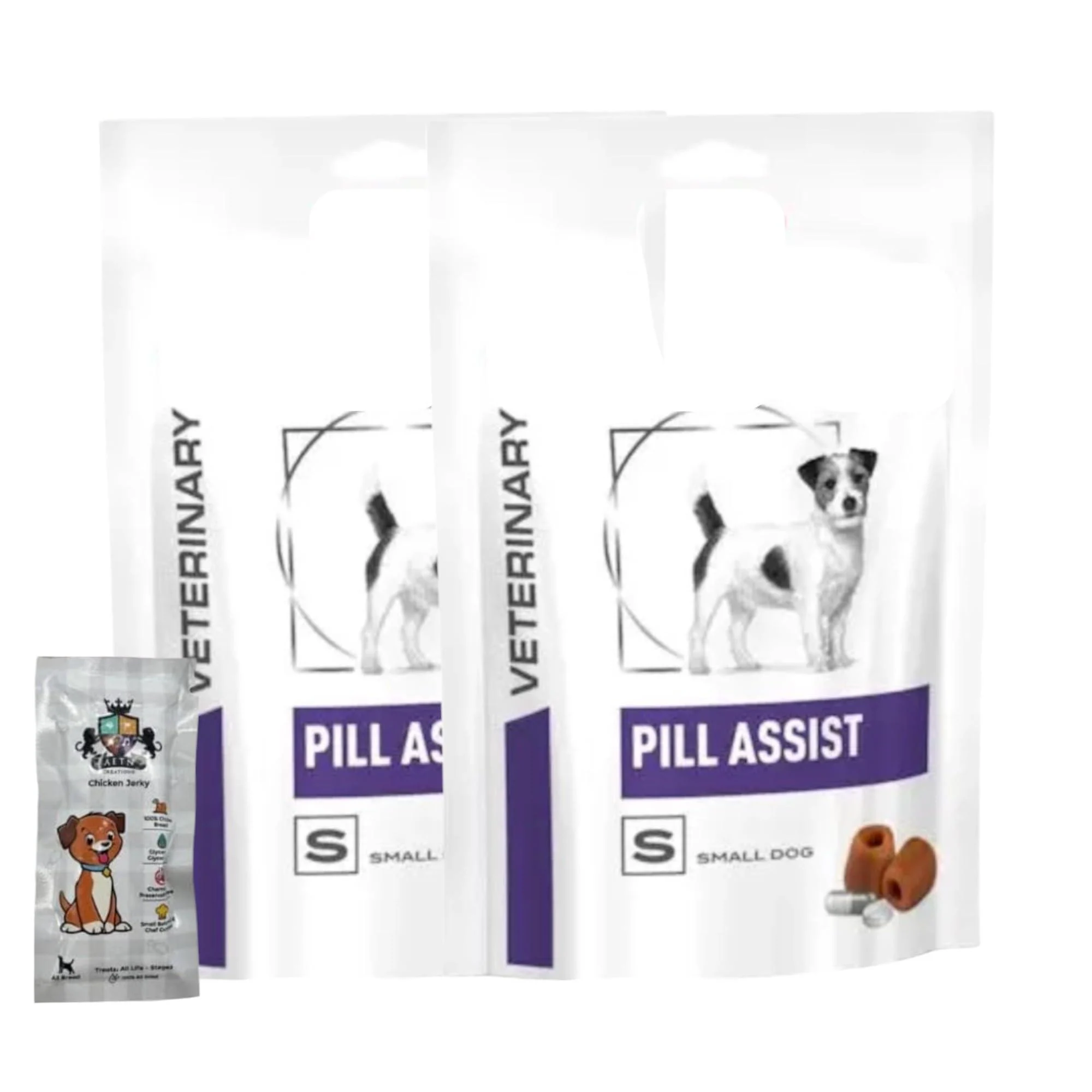 AETN Creations Pill Assist Pack for Small Dogs 2 x 90g Soft Chews to Help with Medication + AETN Chicken Jerky Treat