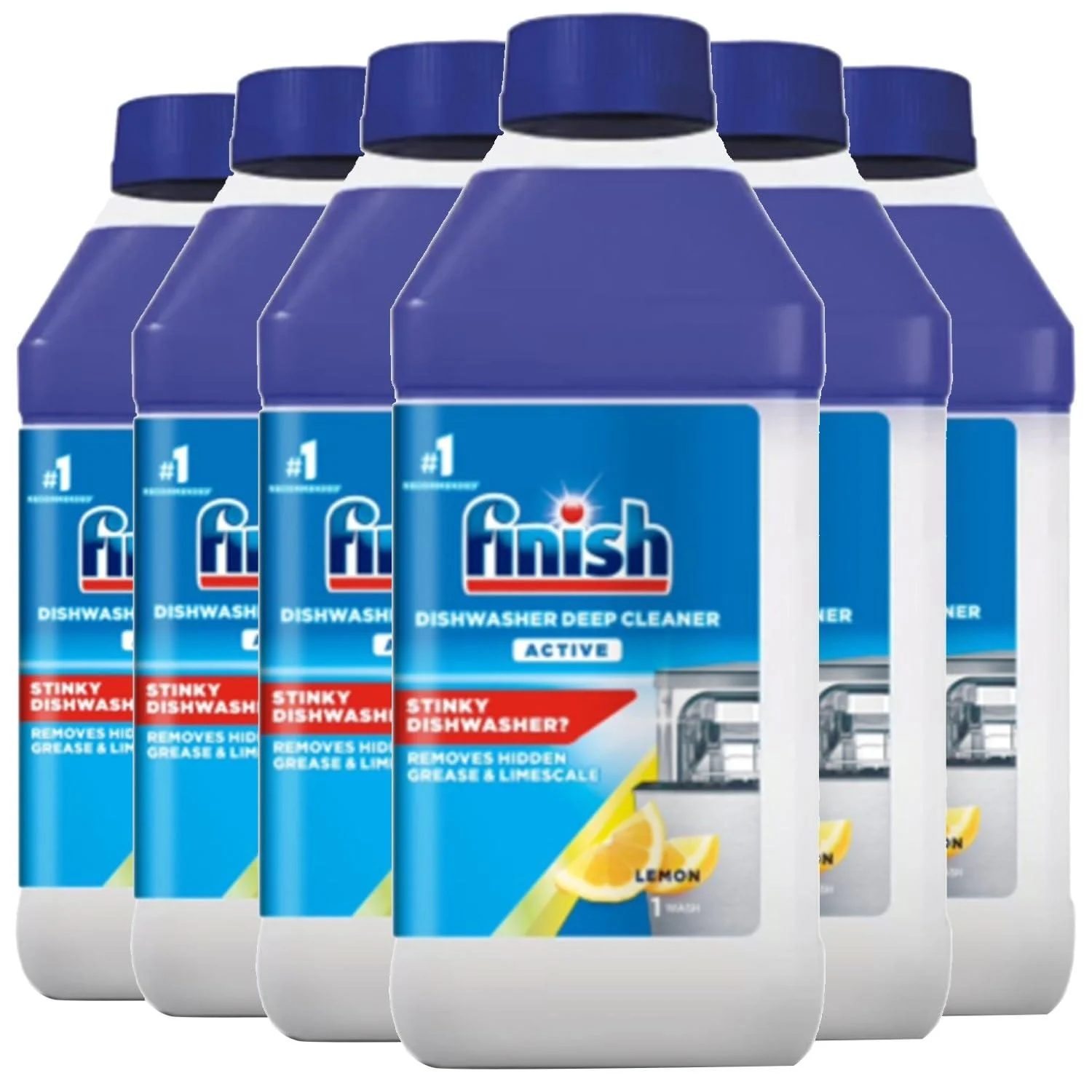 6 x Finish Dishwasher Deep Cleaner Active Lemon Scent Bottle 250ml Bulk Buy