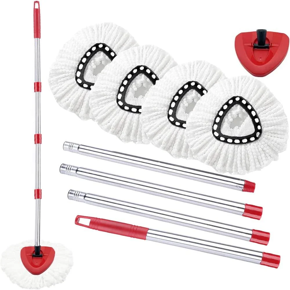 KLYFAR Mop Replace Head Compatible with O Cedar EasyWring Spin Mop Include 4 Pack Microfiber Mop Refills 58in Mop Handle and Mop Base Mop Heads Replacememts Parts for Ocedar 1 Tank System (White)