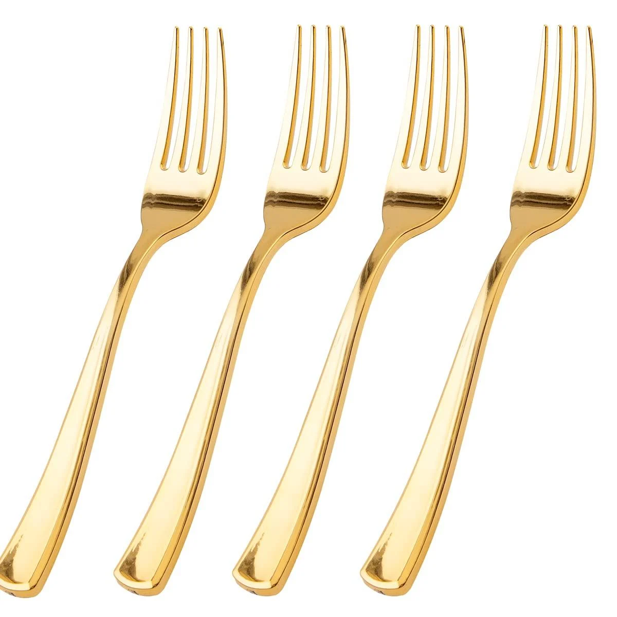 WDF 100 Piece Gold Plastic Forks - 7.4inch Gold Forks Disposable - Gold Plastic Silverware for Dessert Cake - Heavy Duty Plastic Cutlery for Party, Weddings or Daily Using