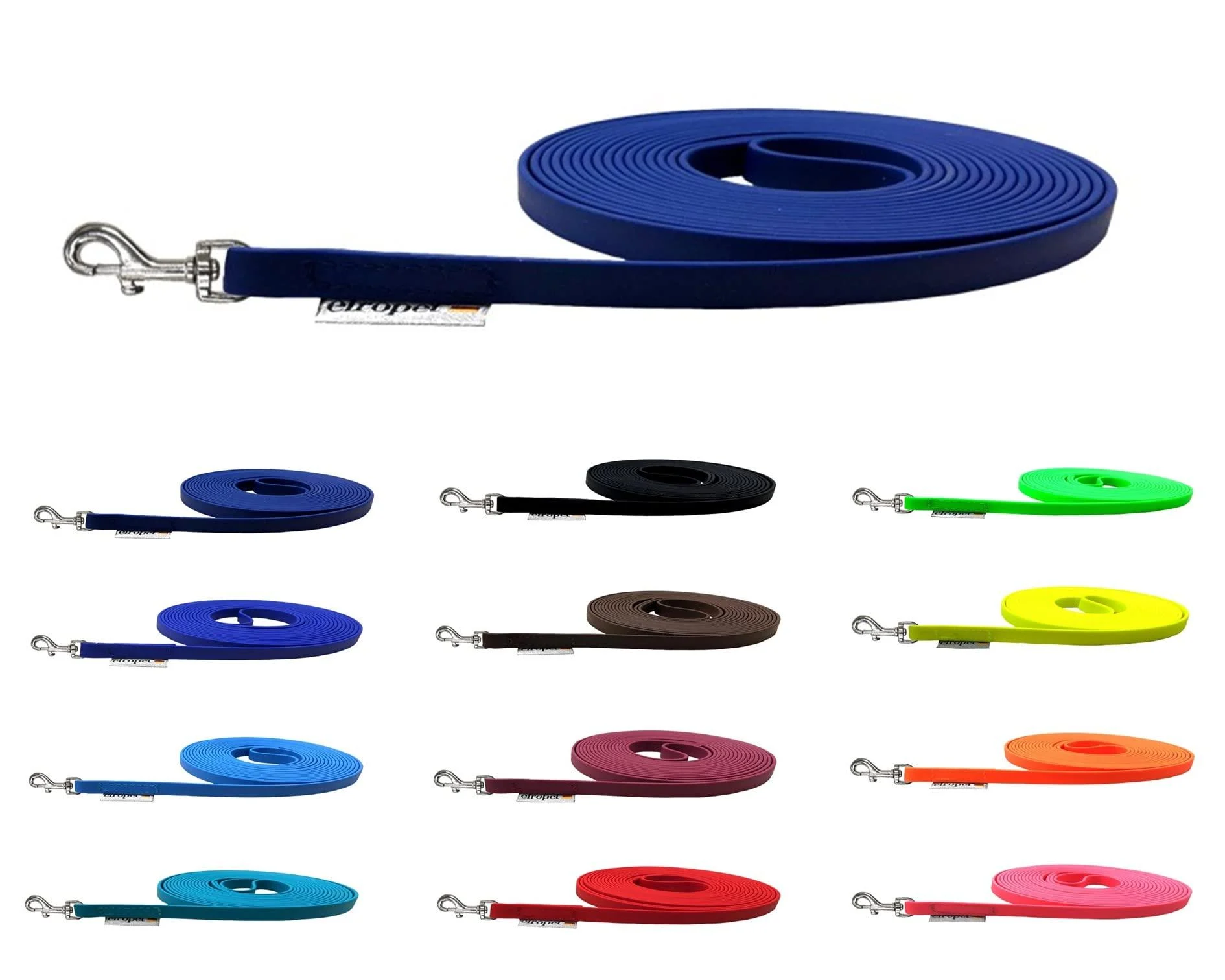 Tow leash biothane dog leash small dogs 9mm 3m / 10m / 15m dog linen biothane (1.50m without handbar - elropet
