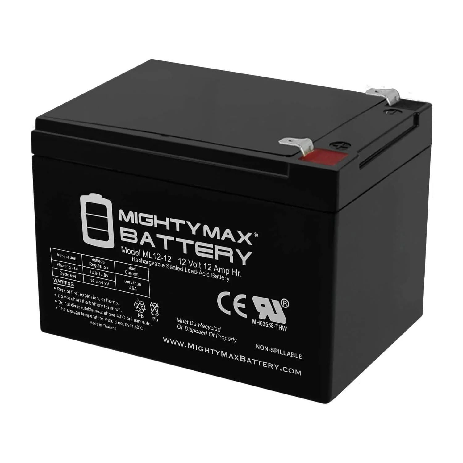 Mighty Max Battery ML12-12 - 12V 12AH F2 Conext 900AVR SLA Battery