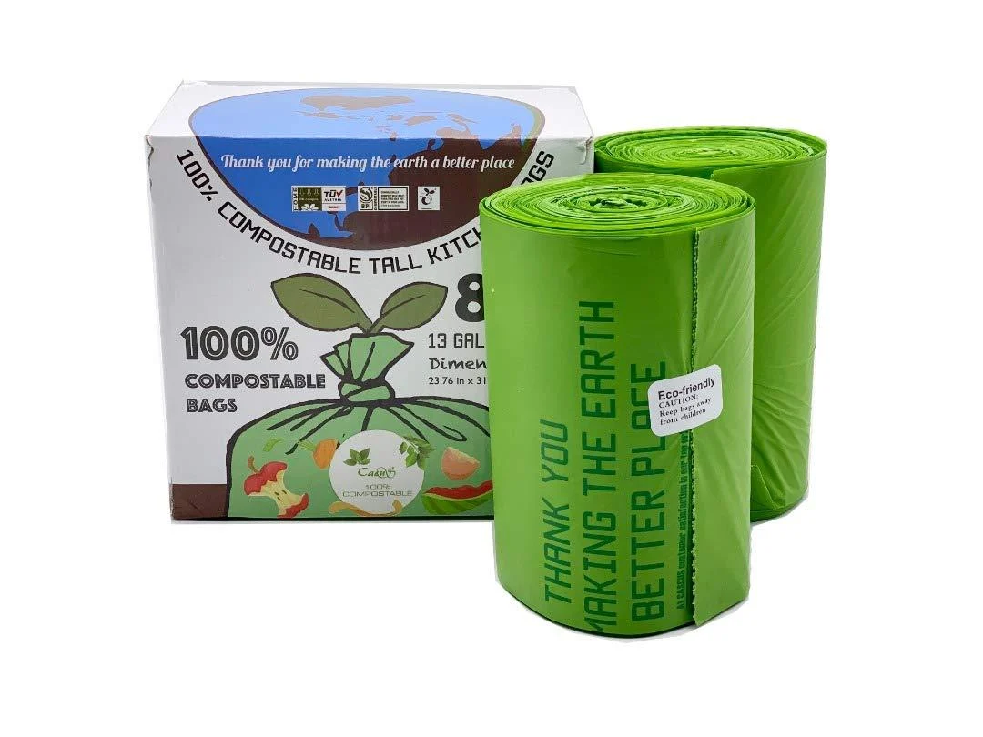 Cacus Compostable Trash Bags 13 Gallon/49.2L (80 Count) | Durable Leak-Proof & Biodegradable | Certified BPI & OK Compost | Heavy-Duty Plant-Based Garbage Bags for Food Waste