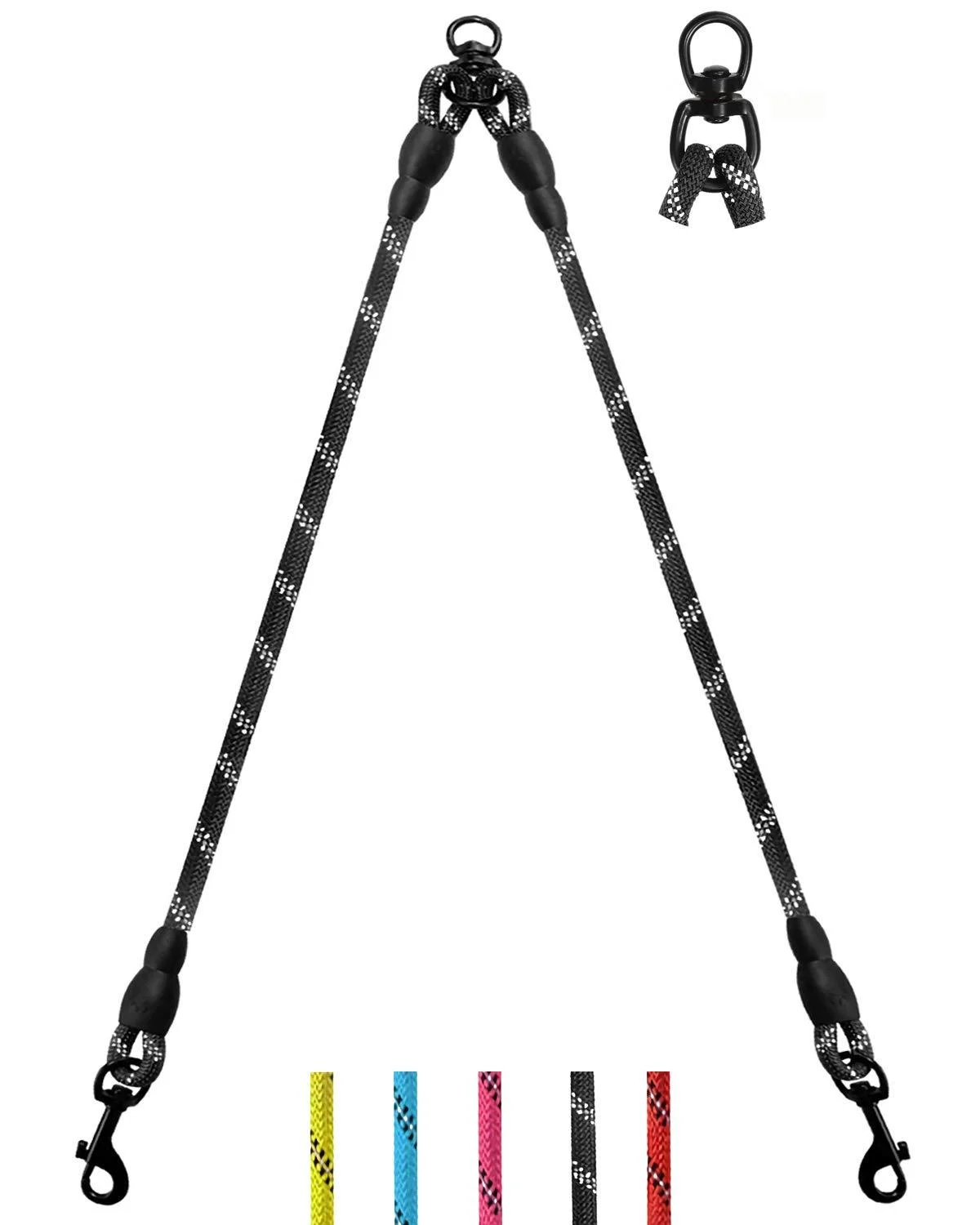DDSCOLOUR Double Dog Leash Coupler No Tangle 360 Swivel Reflective Double Lead Dual Two Dog Lead Splitter fo Fits Small Medium Large Dogs 30 inch(Diameter:0.8-1.2cm) Black 0.39"(1.0cm) Black