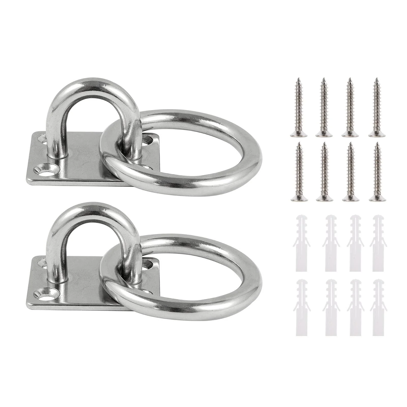 Lyaor 2 pieces 304 stainless steel augtplate with ring M8 eyelet bracket (40x50mm) - durable fastening hook up to 180kg weight - wall hook with screw for hanging from hammock boxing boxing sac yoga rope